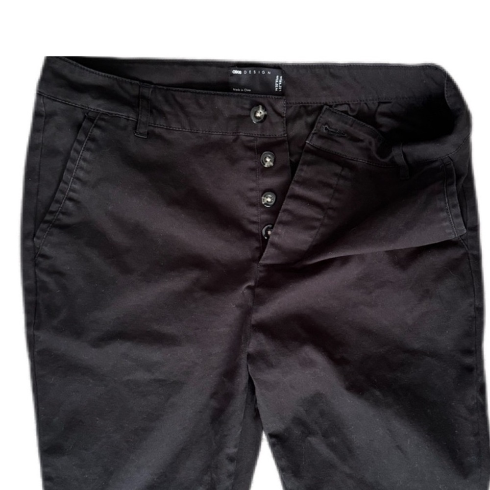 ASOS Design casual pants, size 32 waist Black button fly chinos stretch VGUC